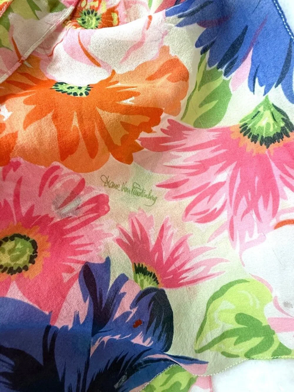 vintage Diane Von Furstenberg DVF rectangle long silk scarf floral (burn hole)